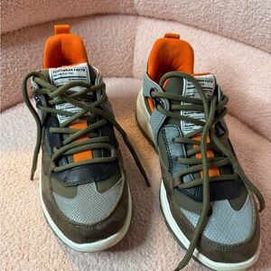 Vegan Shoes Stylish Green and Orange Sneakers